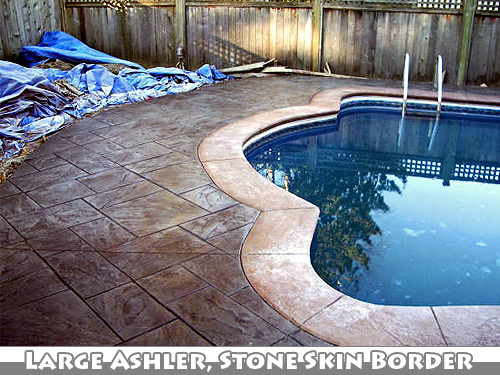 Large Ashler with Stone Skin Border Stamped Concrete Pool