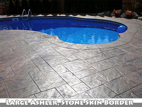 Large Ashler with Stone Skin Border Stamped Concrete Pool