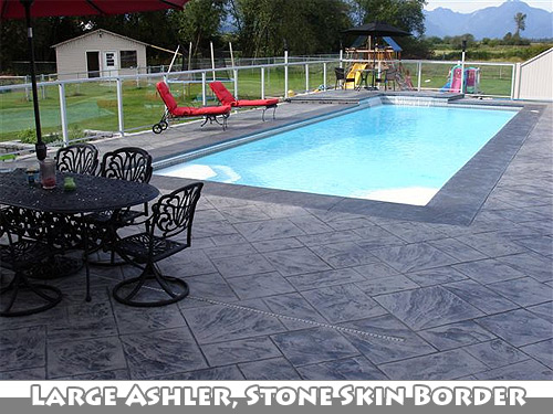 Large Ashler with Stone Skin Border Stamped Concrete Pool